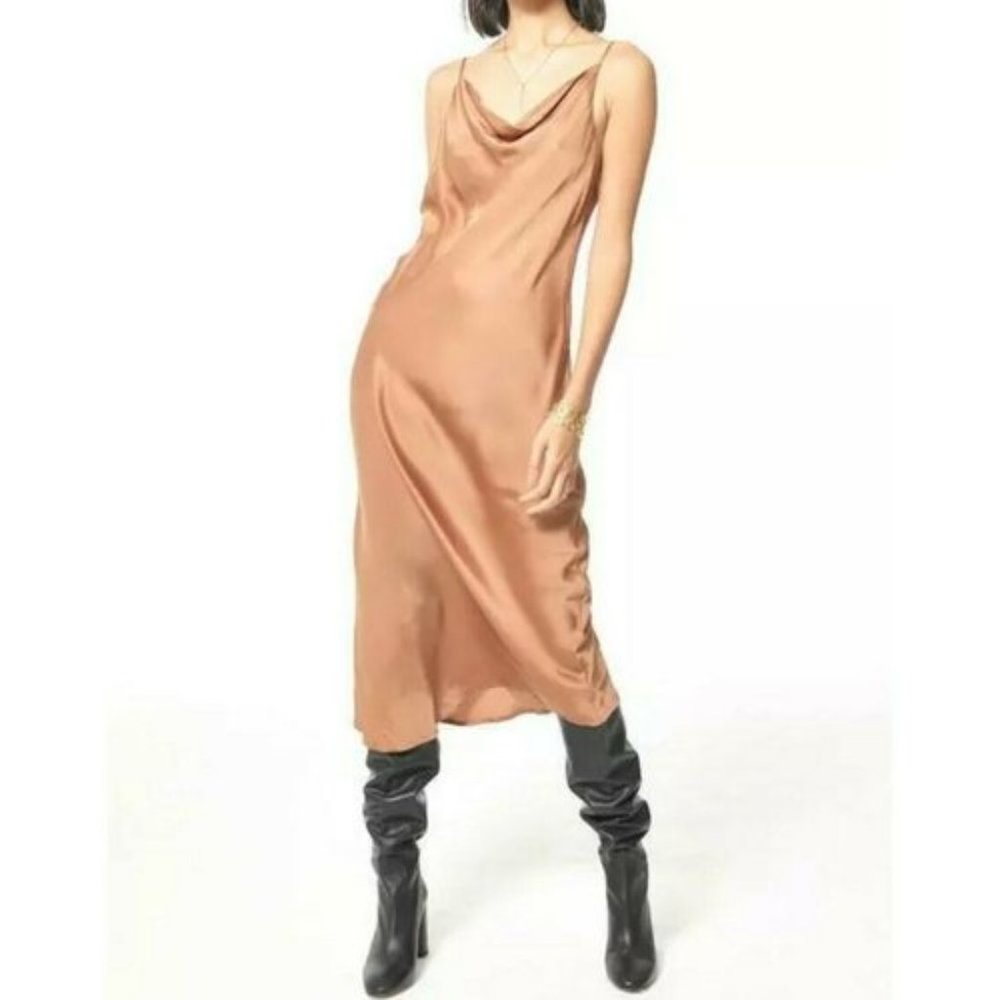 NWT Young Fabulous & Broke Evie Silky Midi Slip Dress, size M, color Toffee